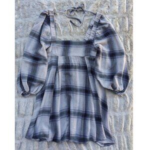 UO Plaid Mini Babydoll Dress, Empire Waist 90s Vibes Long Sleeves, sz. S-P